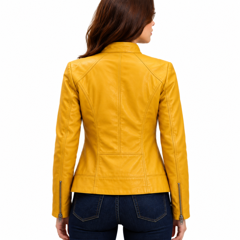 Megan Fox TMNT Yellow Leather Jacket - Back - Jackets Origin
